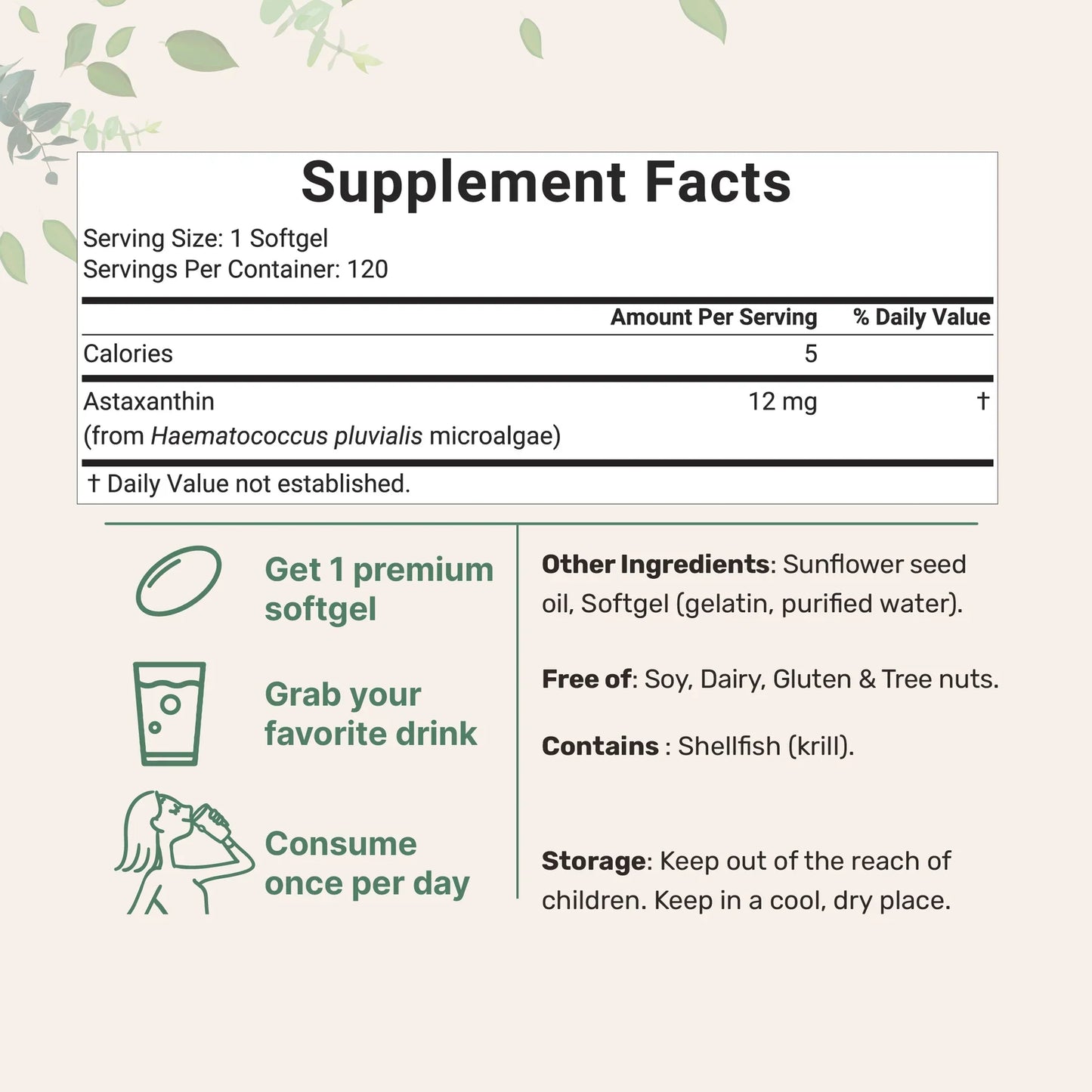 Astaxanthin 12 mg Capsules | Antioxidant Support