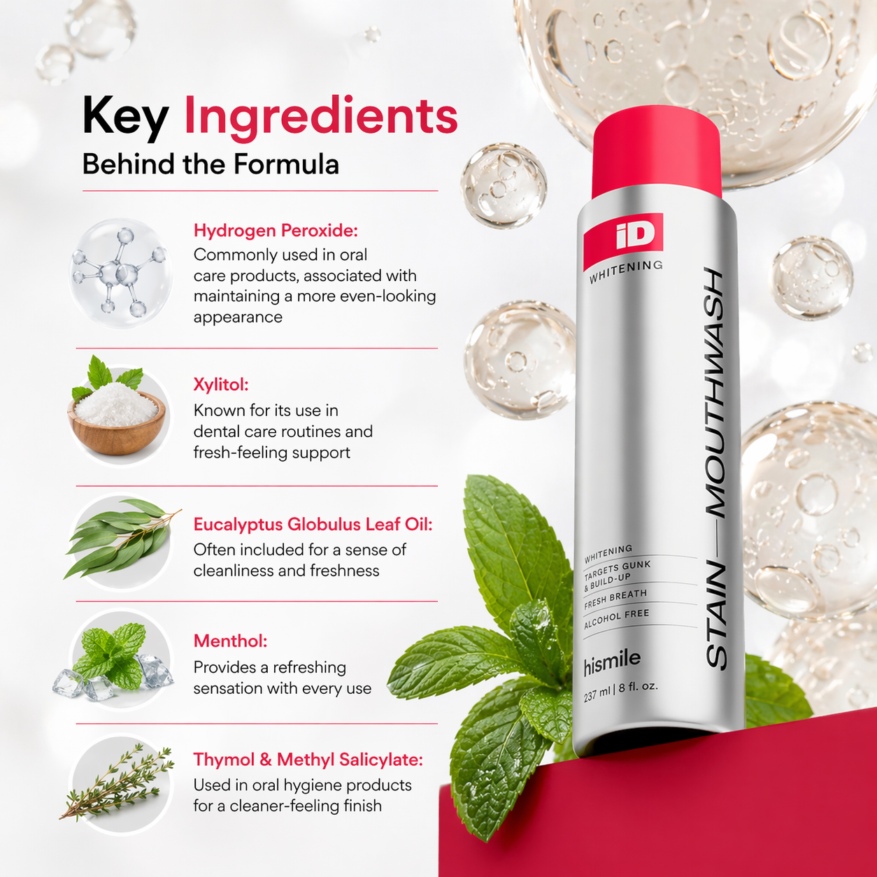 Hismile iD Stain Whitening Mouthwash | A Smarter Way to Refresh and Brighten Your Smile
