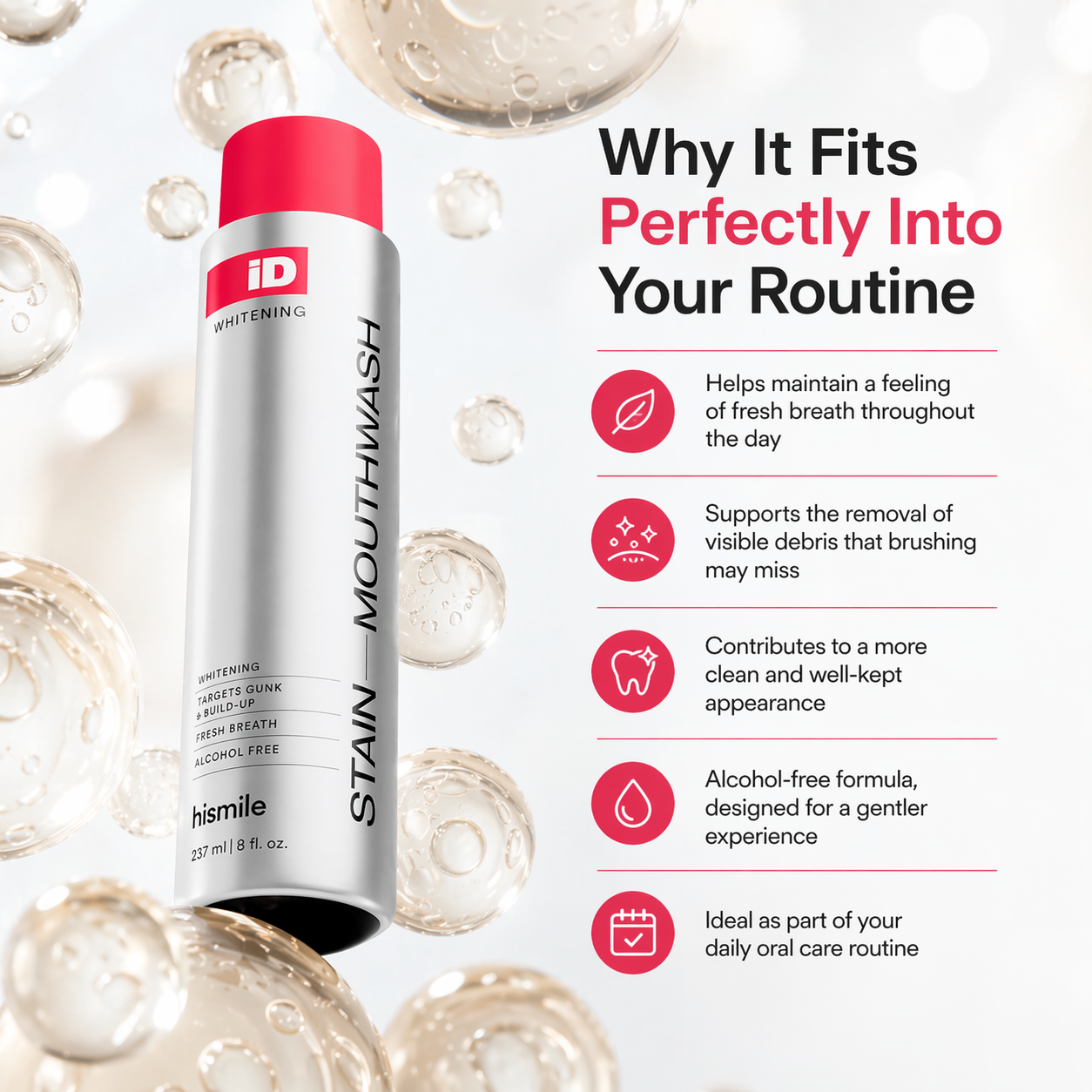 Hismile iD Stain Whitening Mouthwash | A Smarter Way to Refresh and Brighten Your Smile