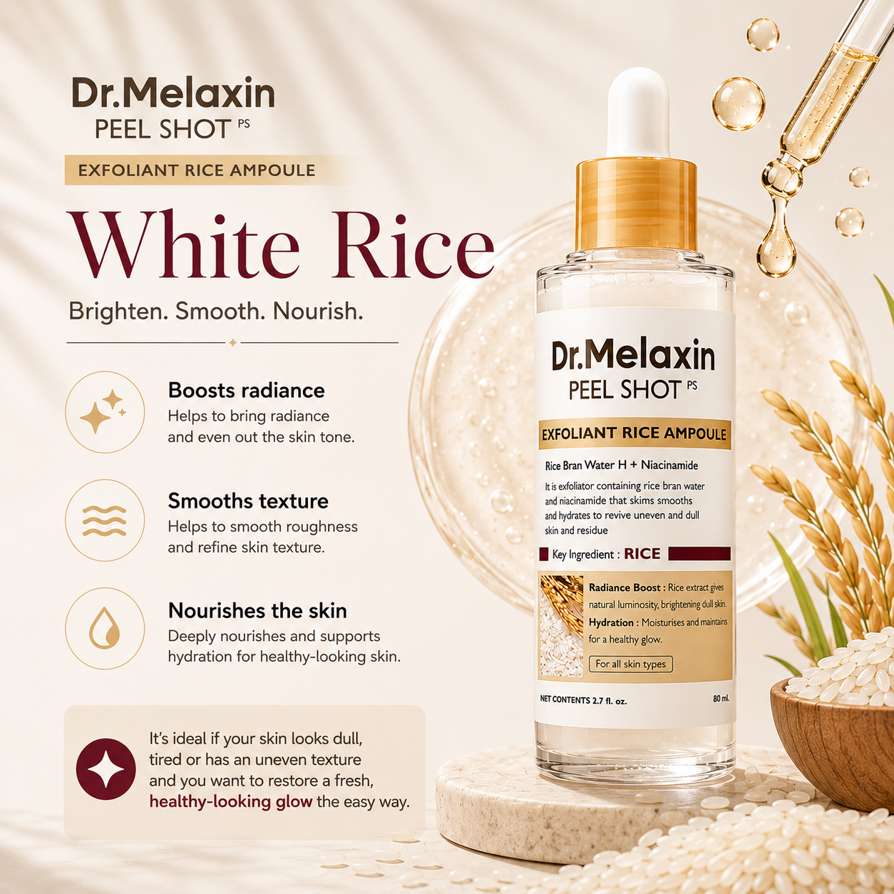 Dr. Melaxin Peel Shot Glow | Rice Exfoliating Facial Ampoule
